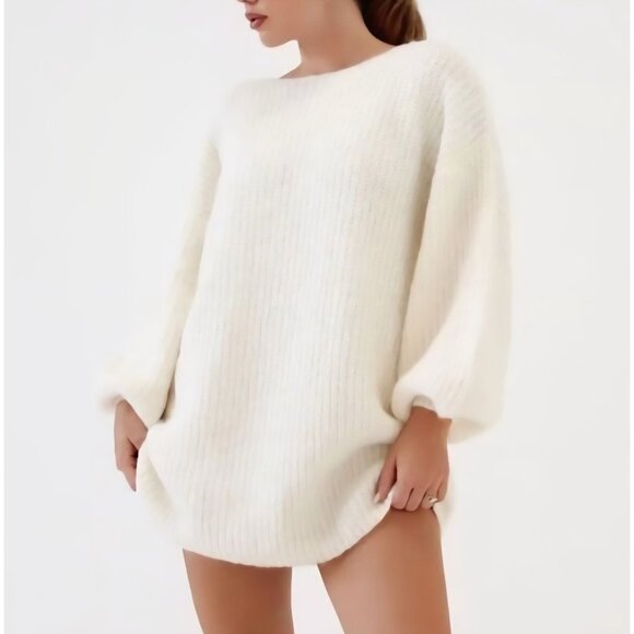 New Rumored - S - Milkshake Mini Dress White Coquette Soft Knit Oversized Casual - Picture 1 of 8